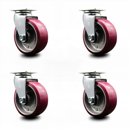 Service Caster 5 Inch Poly on Aluminum Wheel Swivel Caster Set with Roller Bearings SCC SCC-20S520-PAR-4